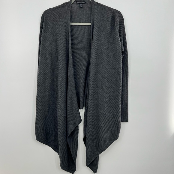 Eileen Fisher Sweaters - Eileen Fisher Gray Open Front Asymmetrical Knit Ribbed Cardigan Sweater Wool M